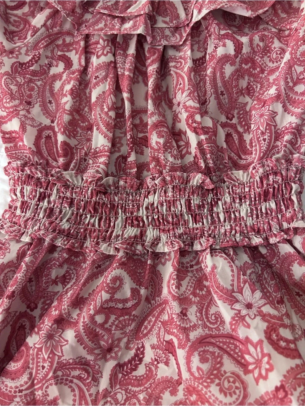 Rare Editions' Ruffled Paisley Smocked Waist Dress - Coral. Size 10 NWT